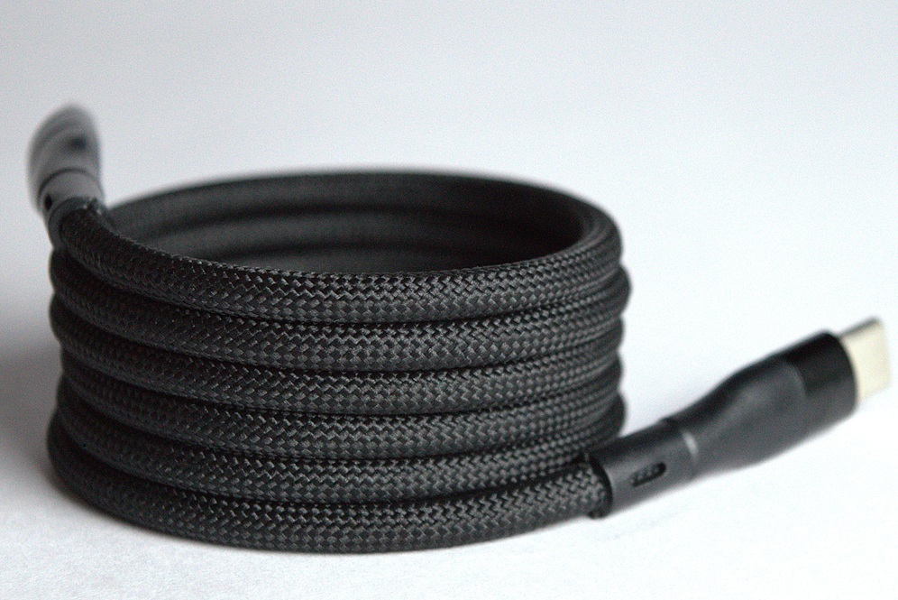 Magnetic USB-C to USB-C power cable coiled