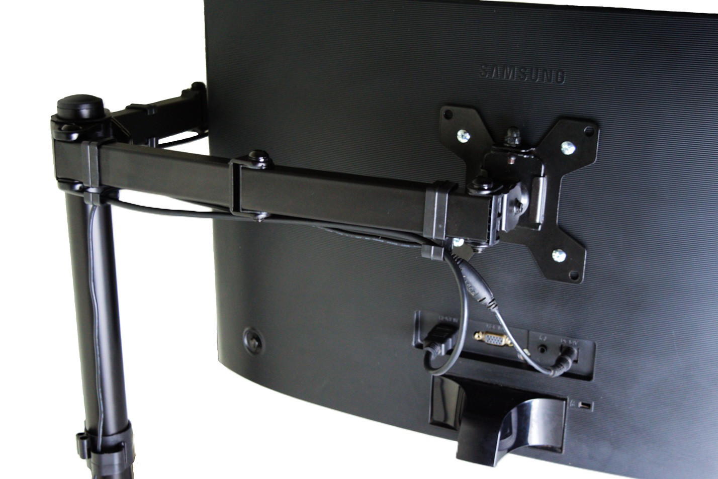 Cable management for a monitor mounted on a monitor arm