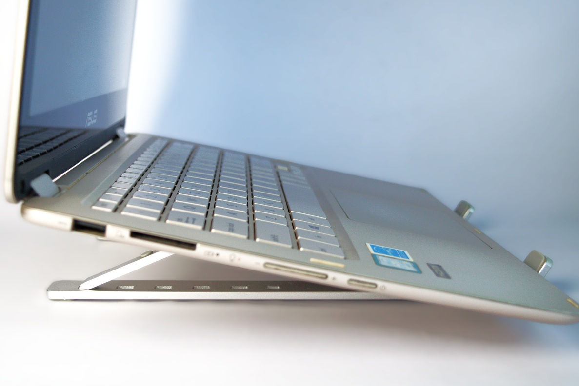 Open laptop on the laptop stand