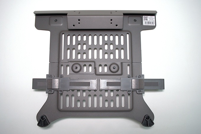 Backside of a metallic laptop tray