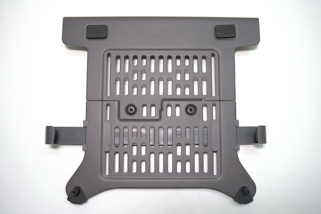 Front side of a metallic laptop tray