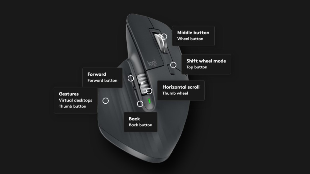 MX Master 3 mouse options within Logi Options Plus application