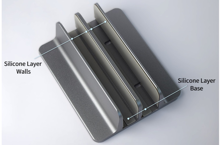 Vertical laptop stand silicone layers pointed and highlighted