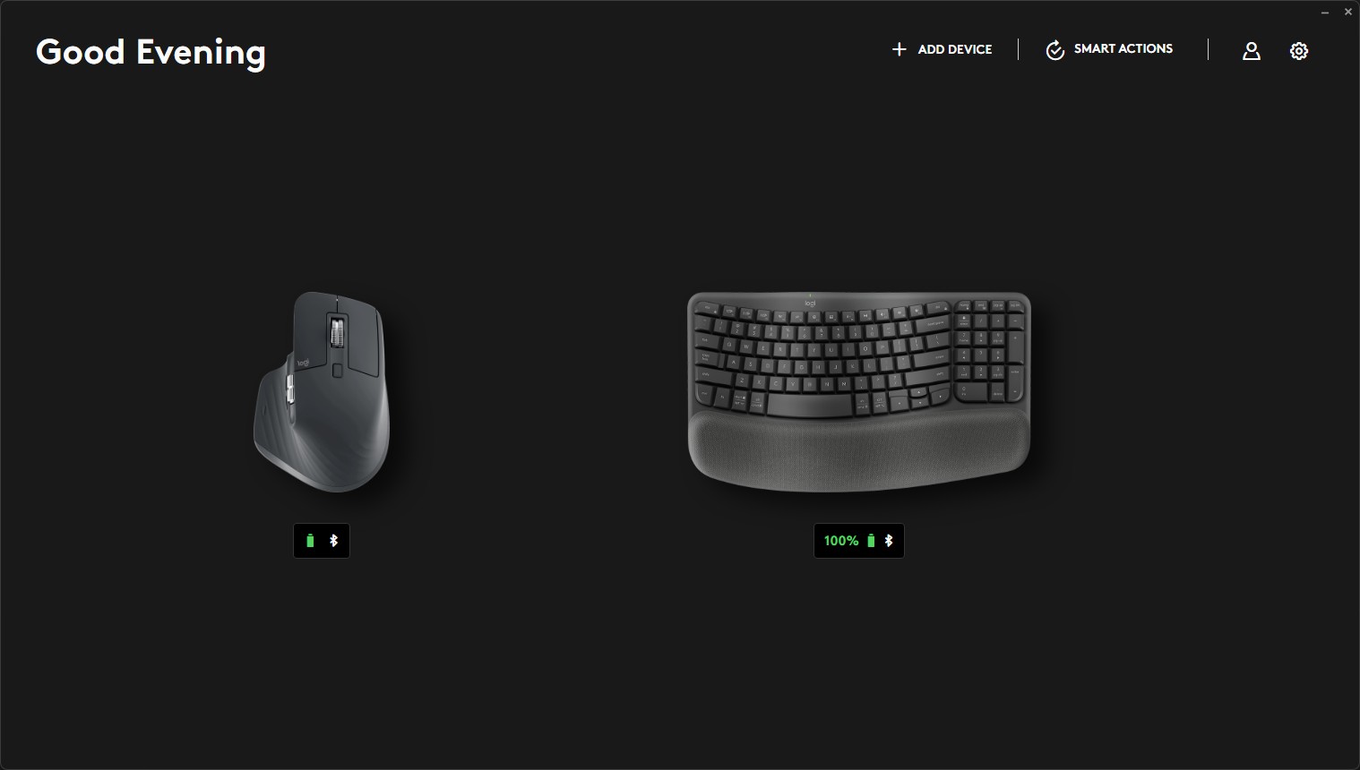 Logi Options Plus application, connected Logitech devices