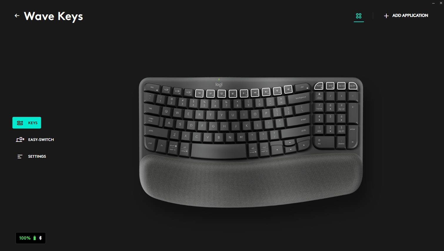 Logitech Wave Keys keyboard inside the Logi Options Plus application